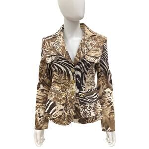 Vintage Cache Blazer Women’s SZ S Animal Pattern 97% Cotton Button Closure Brown